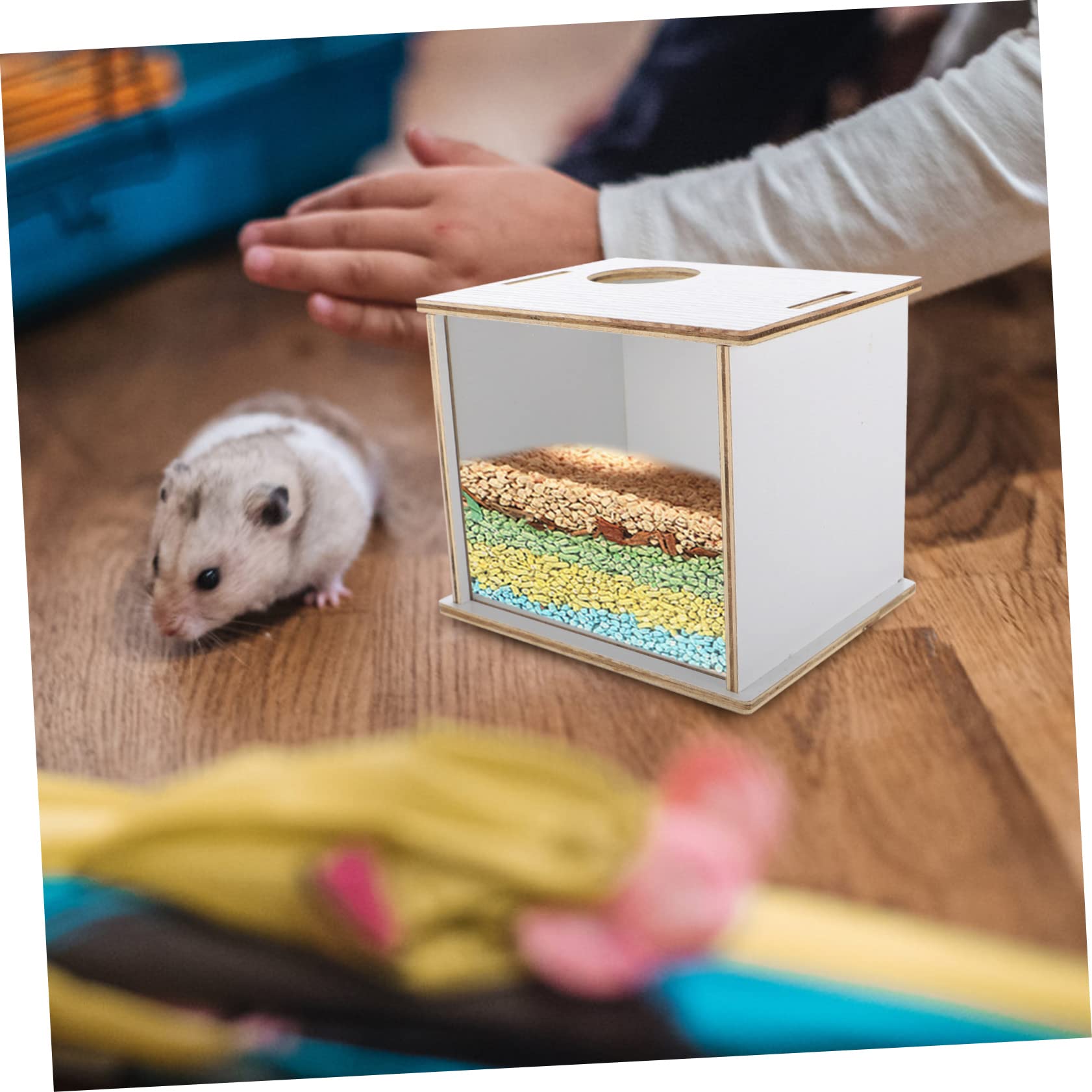Haushalts Sandbad für Hamster Multifunktionale Holzbadewanne Transparentes Bad für Chinchillas und Kleintiere Leicht zu Reinigen Sicher und Praktisch