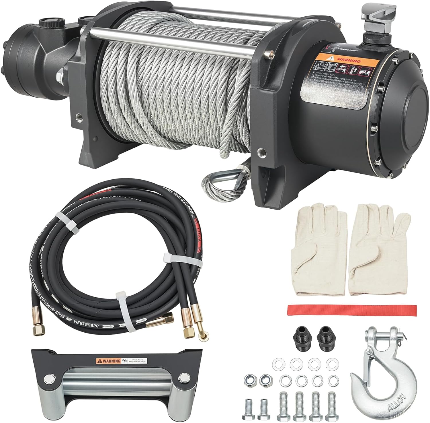 Hydraulic Winch - 2/5" x 78' Steel Cable, BMR80 Hydraulic Motor, 36:1 Gear Ratio - Suitable for Wreckers, Tow Trucks and Vehicle Recovery (78FT Steel Rope/15000 LBS)