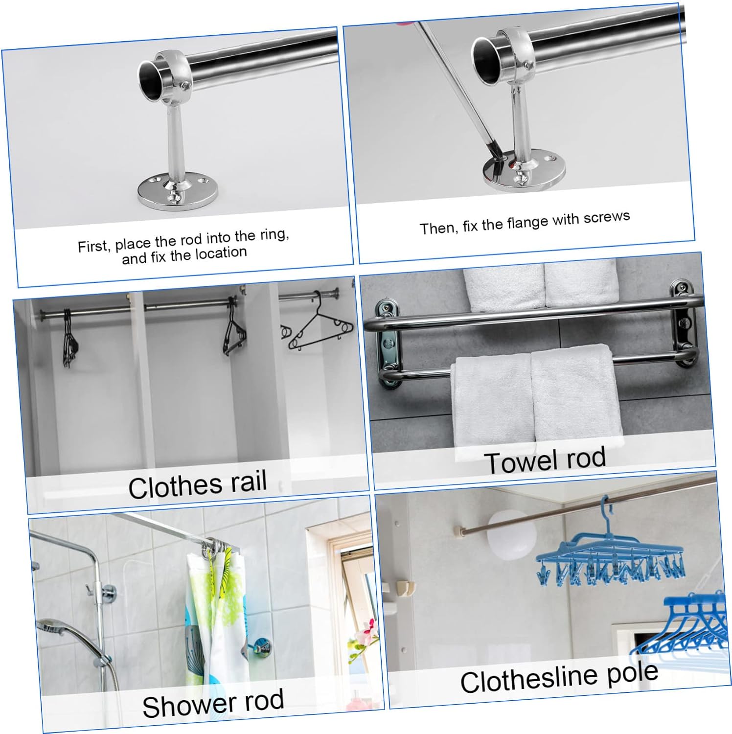 8pcs Stainless Steel Closet Rod Brackets Heavy Duty Support Racks for Curtain Rods Wall Ceiling Mount Quiet Design for Home Office Use