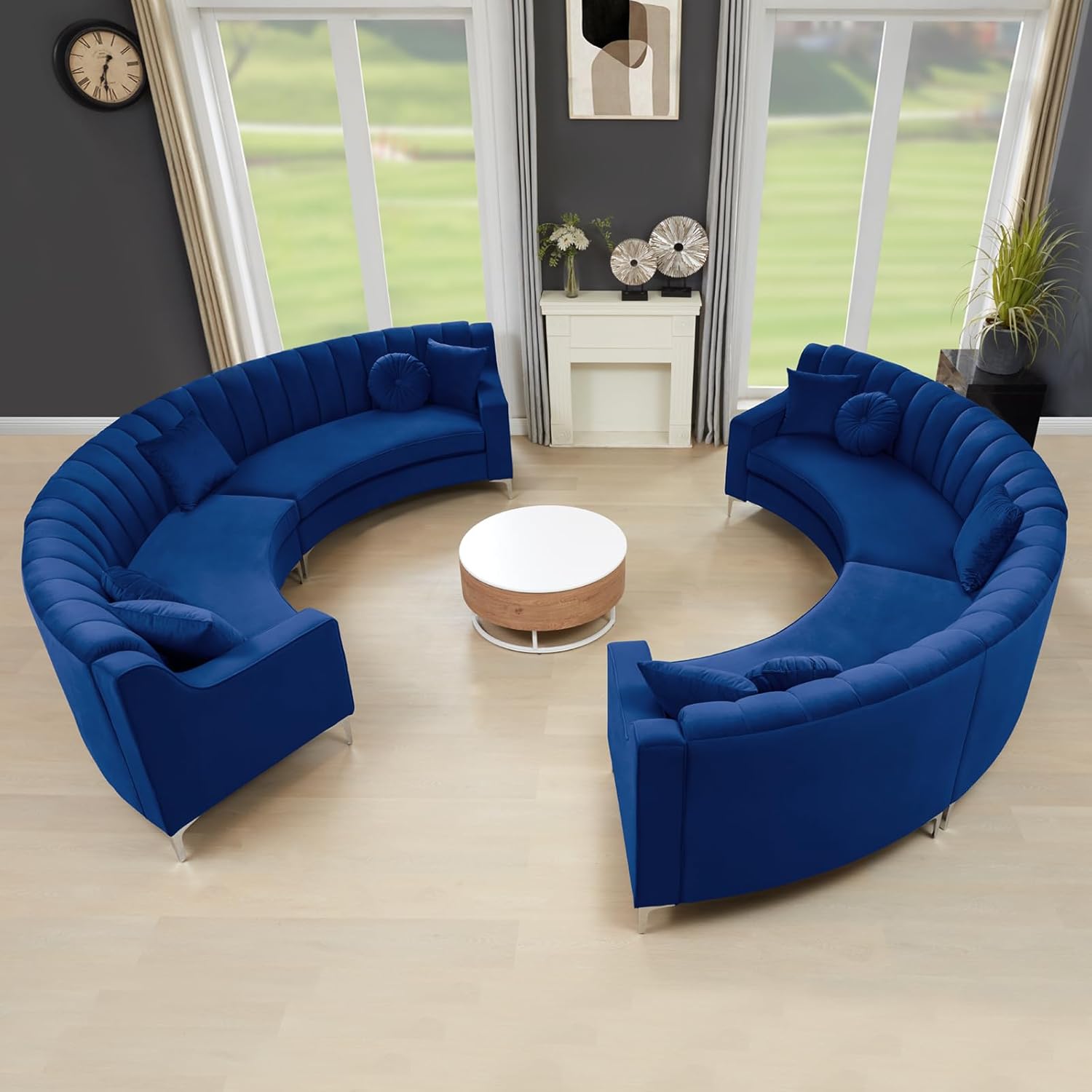 Legend Vansen L Velvet Sofa 141.34” Upholstery Curved Sofa for Living Room, Office, Apartment (Blue)