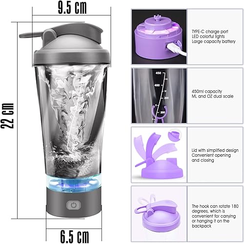 Miniatura 5 de JNSTU Botella mezcladora de proteínas, vaso agitador eléctrico, botellas agitadoras para mezclas de proteínas, botella de agua de entrenamiento,