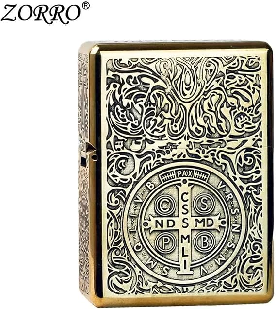 Zorro 912 Deep Carved Brass Kerosene Lighter Windproof Heavy Armor Design with Special Engraving, Vintage Collectible Gift 912 mv