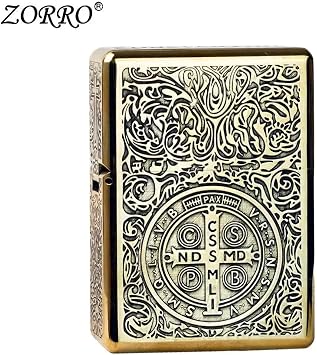 Zorro 912 Deep Carved Brass Kerosene Lighter Windproof Heavy Armor Design with Special Engraving, Vintage Collectible Gift 912 mv