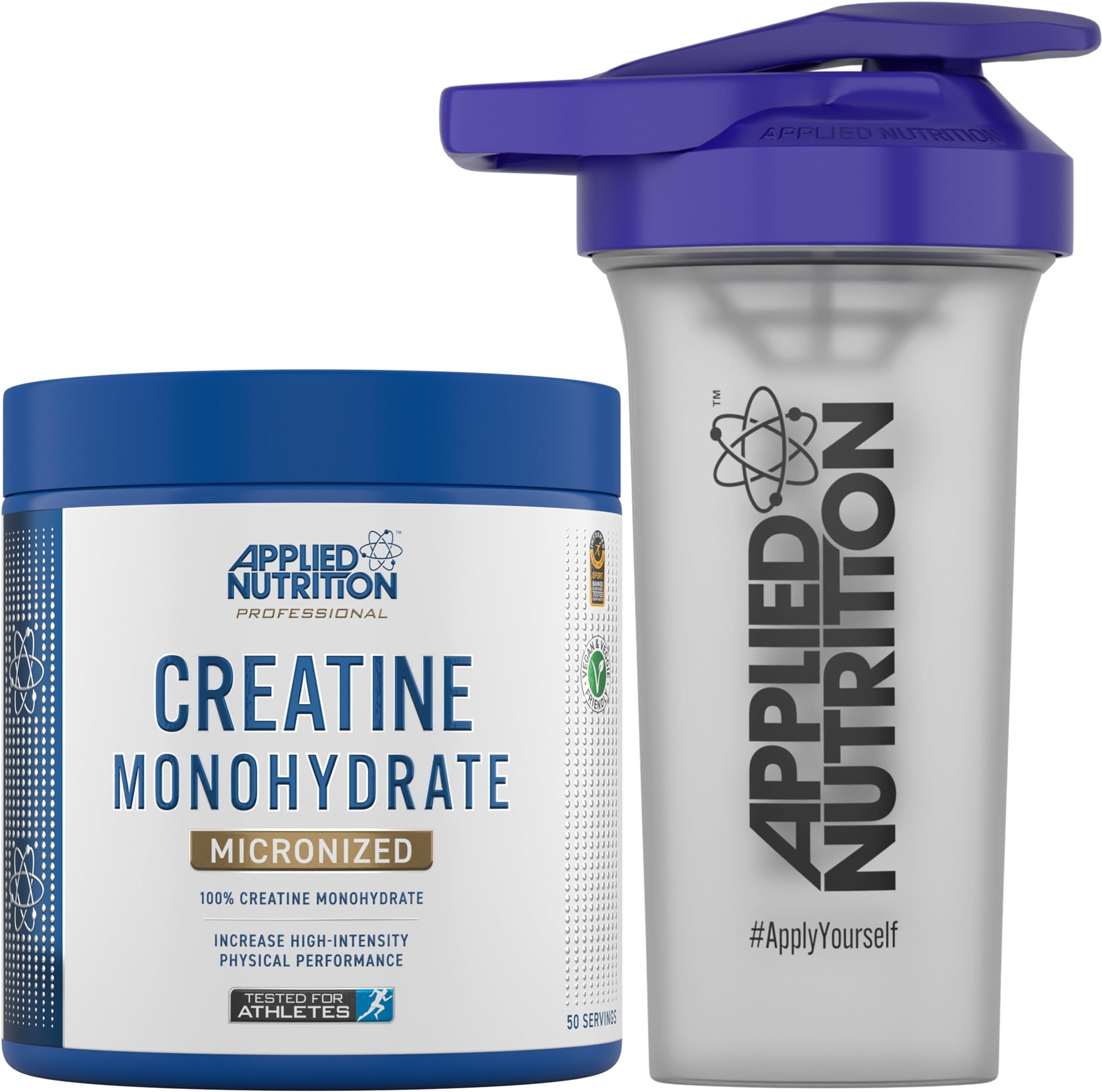 Applied Nutrition Creatine + 700ml Shaker | Creatine Monohydrate Micronized Powder, Increases High-Intensity Physical Performance (250g - 50 Servings) (Unflavoured)