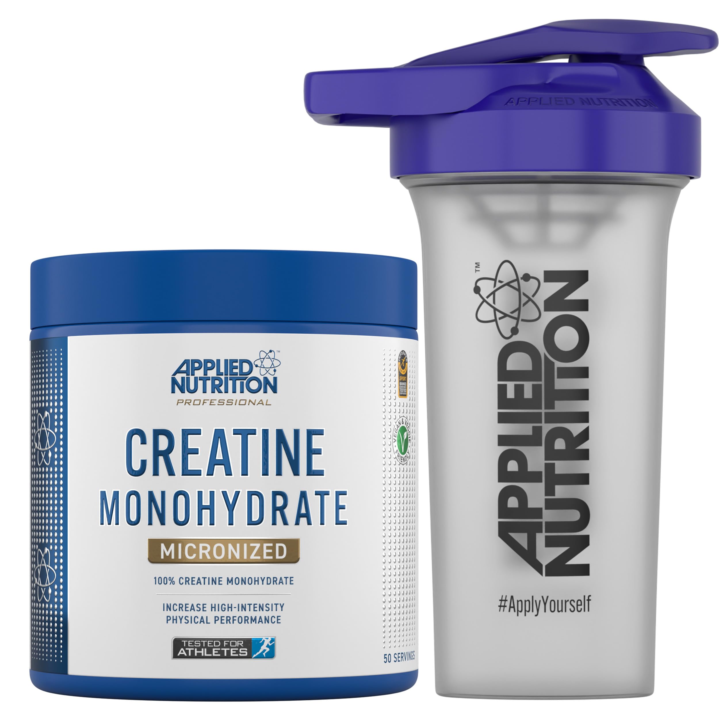 Applied Nutrition Creatine + 700ml Shaker | Creatine Monohydrate Micronized Powder, Increases High-Intensity Physical Performance (250g - 50 Servings) (Unflavoured)