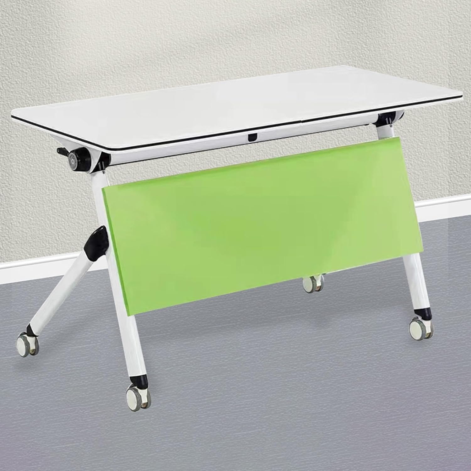 Folding Conference Room Table, Mobile Training Table, with Baffle,Storage Layer and Lockable Wheels, for Modular Large Seminar Table Desk for Home Office (Color : Blue, Size : 47.2x19.7x29.5