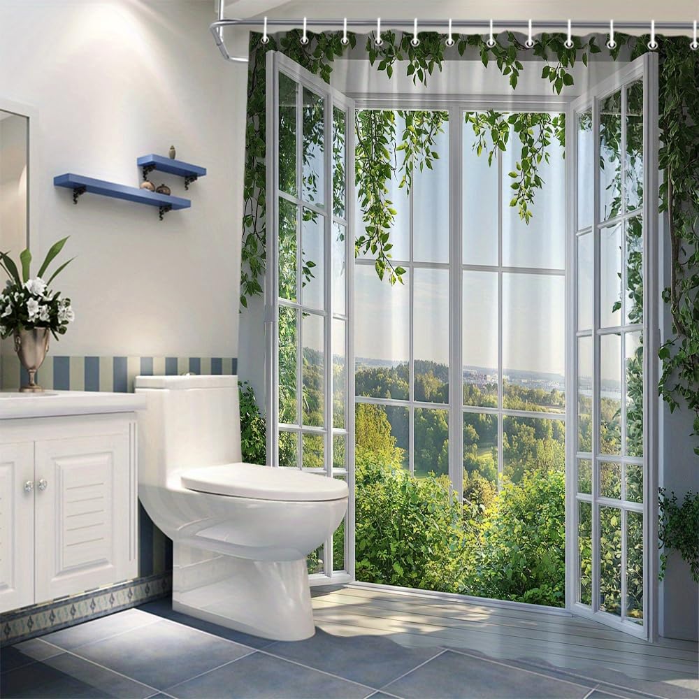 Rideau de douche forêt anti-éclaboussures 160x220 pour garder le sol de la douche sec