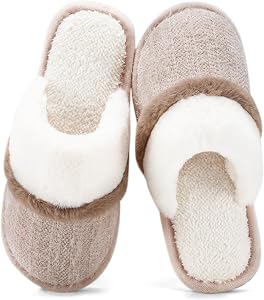 GOEWY Pantuflas para Mujer Invierno - Zapatillas de Casa Abrigadas con Diseño de Color Contraste, Suela Antideslizante de Espuma Viscoelástica - Ideal para Mujeres, Mamá o Novia