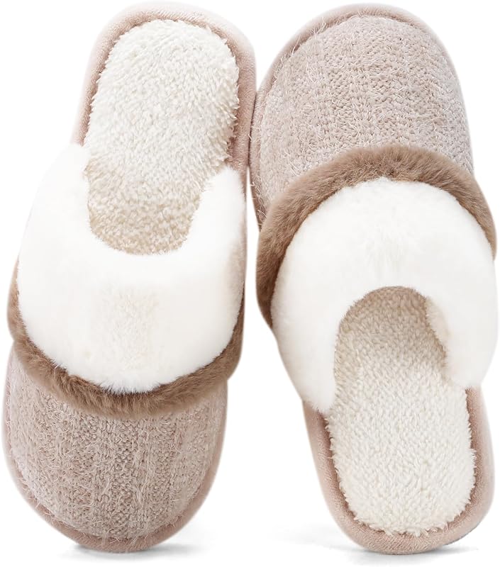 GOEWY Pantuflas acogedoras para mujer, zapatos de casa para interiores y exteriores con espuma viscoelástica | Suela antideslizante, piel sintética suave y peluda, forro cálido, sin cordones, ligero, puntera cerrada, lavable a máquina, regalos para mujeres mamás