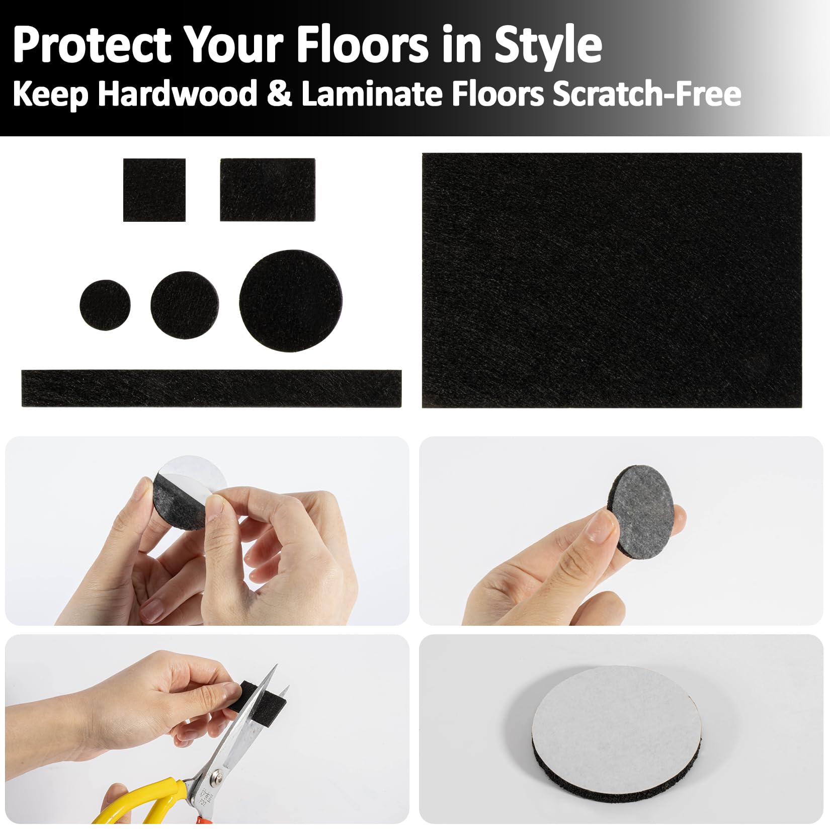 20-Pack Black Square Chair Leg Caps - Felt Bottom Furniture Pads For Hardwood Floor Protection