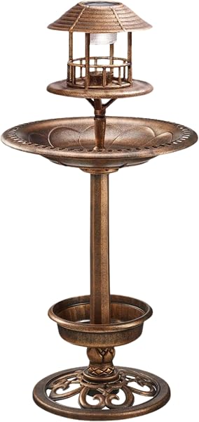 Garden Mile 1m Extra Large Bird Bath & Feeding Station with Solar Garden Light Bronze Effect Bird Feeder with Planter Freestanding Bird Bath Feeding Station Outdoor Solar Powered Garden Feature - 4