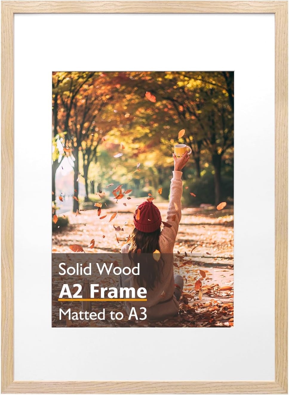 KINLINK A2 Picture Frame, Natural Solid Wood Frame with Acrylic Plexiglass 16.5 x 23.5 Frame for Pictures A3 with Mat or A2 without Mat, Wall Mounting Display Photo Frame 1 Pack