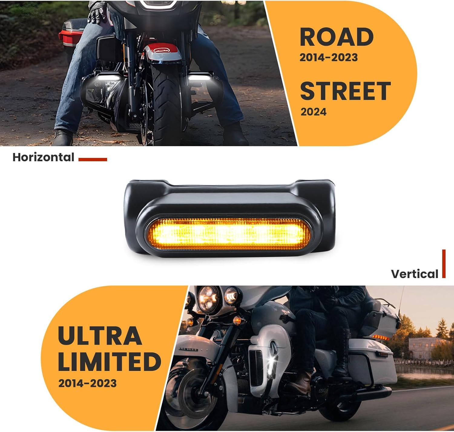 LED Crash Bar Turn Signal for Street Glide 2024+, Highway Bar Switchback Driving Lamp w/White DRL & Amber Turn Signal for Harley Road Glide Ultra Limited 2014-2023; FLHXS FLHXU 2023-2025 Accessories