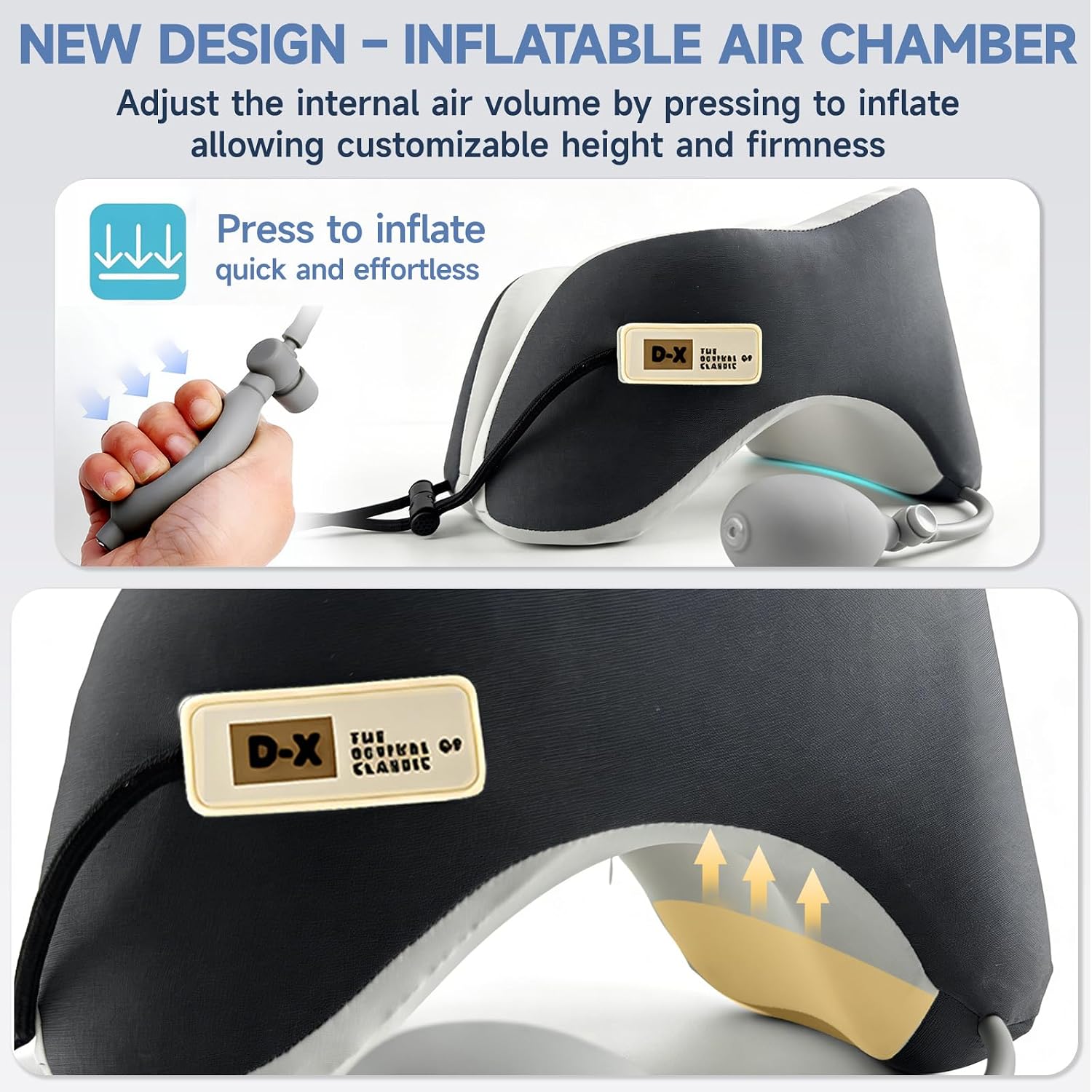 Desk Pillow for Napping, Neck Pillow for Office Chair Headrest, Neck Support Pillows for Desk Sleeping, Inflatable Neck Pillow for Work/Travel/Airplane, Face Down Pillow, Adjustable Height (Grey)