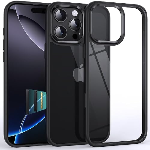 Supdeal Shockproof Clear Case for iPhone 16 Pro, [Camera Control Button] [10FT Military Drop Protection] Hard Clear Back Silicone Edge Four Corner Airbags Phone Cover, 6.3 inch, Black