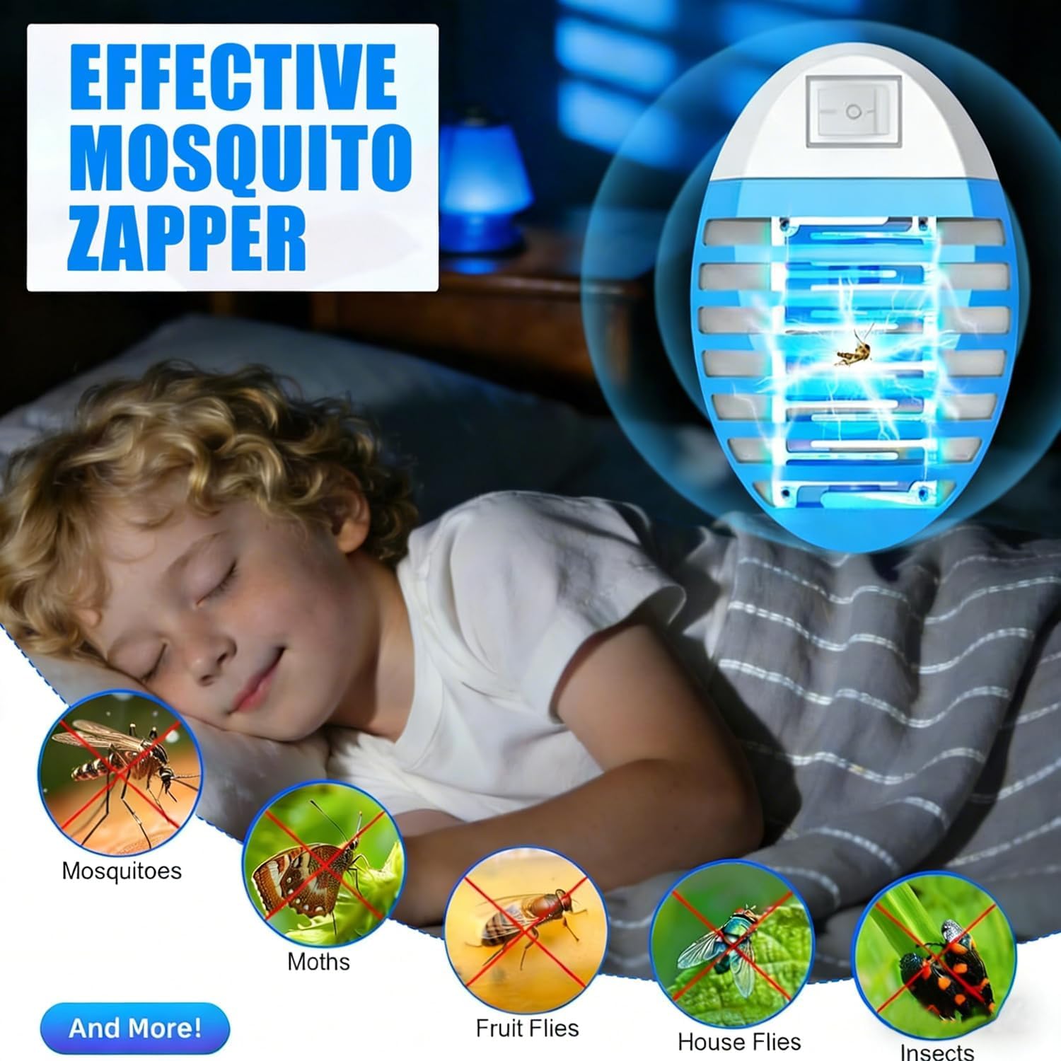 AILEDA Lámpara antimosquitos, 4 unidades, exterminador de insectos eléctrico, enchufe repelente de mosquitos, inodoro, no tóxico, trampas portátiles para dormitorio, sala de estar, oficina, cocina