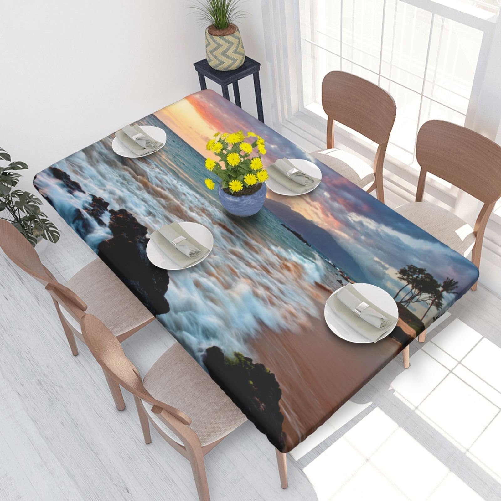 BNVSADC Beach Maui Hawaii Sunset Sea Waves Clouds Printed 4FT Tablecloth 122x76 CM Polyester Kitchen Water Resistant Table Cloth Dining Table Decoration Table Covers
