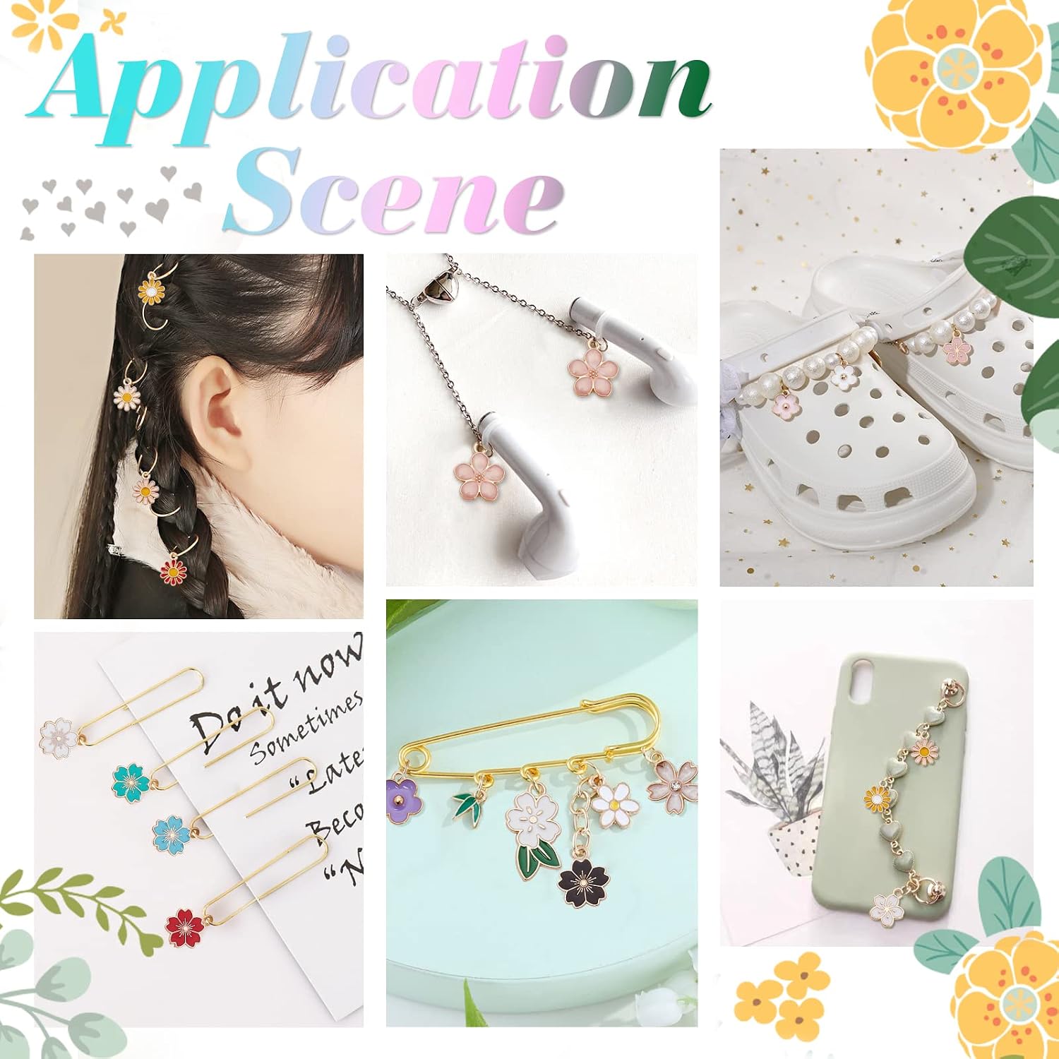 PH PandaHall 104pcs 26 Styles Enamel Flower Charms Colourful Floral Pendants Daisy Cherry Flower Dangle Charms for Spring Summer Daisy Necklace Cherry Earrings Jewellery Making - Image 3