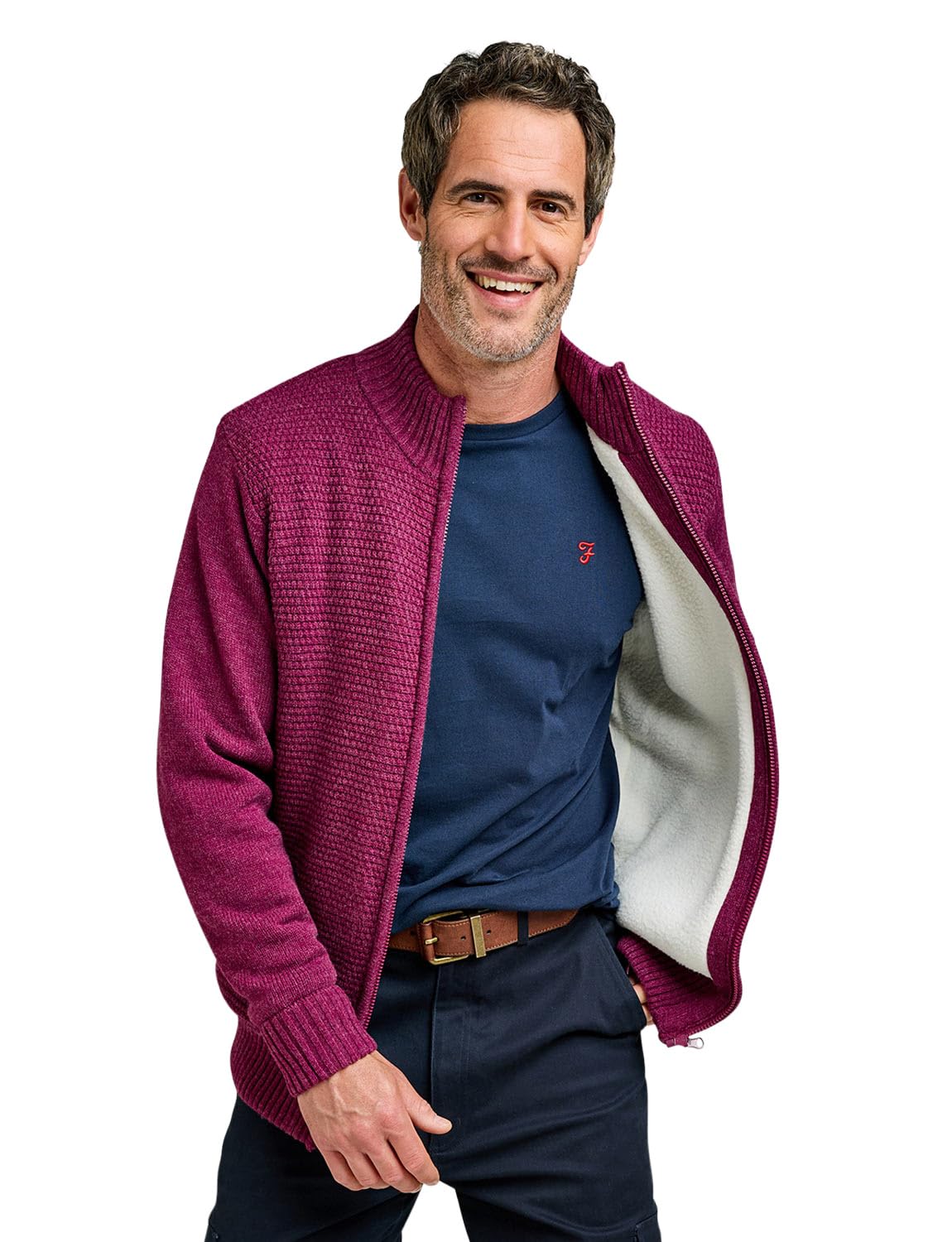 Pegasus Men's Berry Sherpa Lined Tuck Stitch Zip Jacket With Pockets Heavyweight Thermal Knit Xl