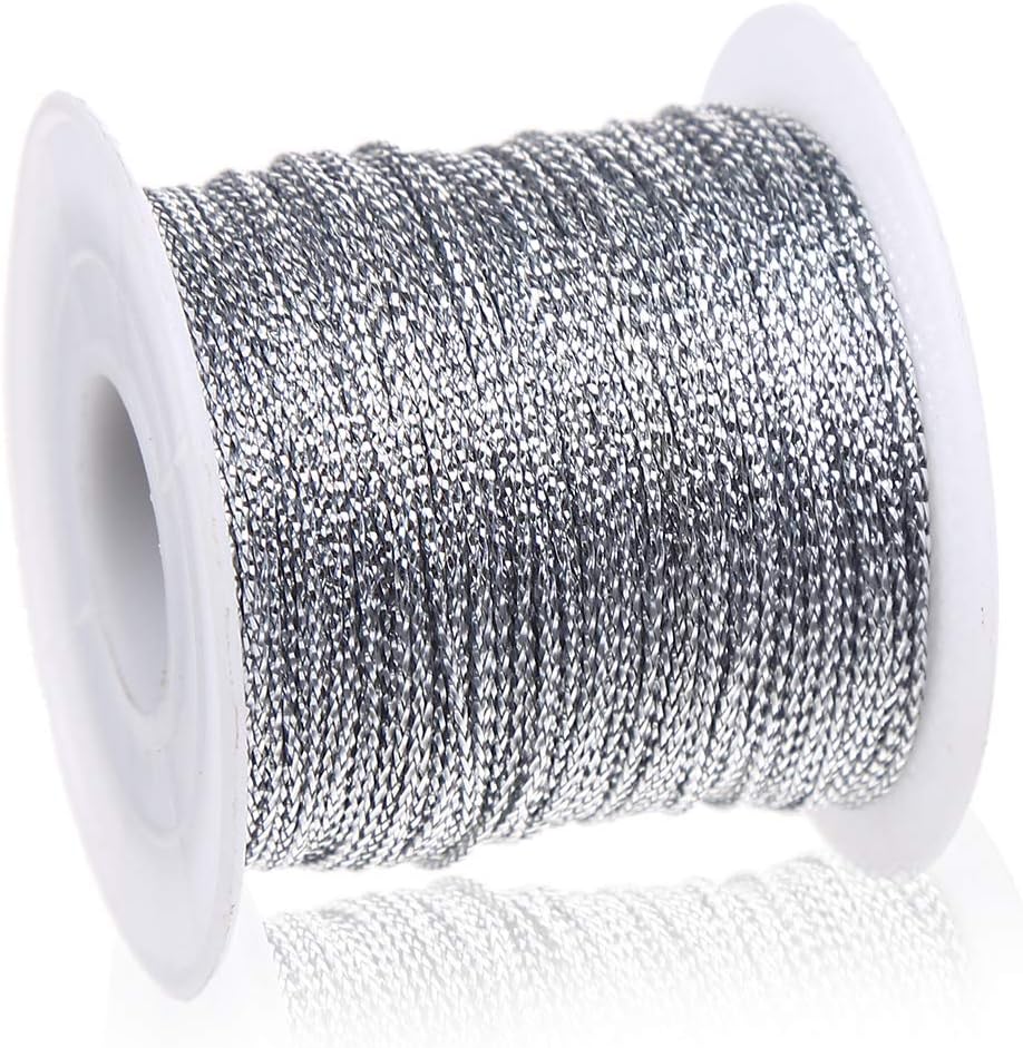1mm Metallic Silver Cord String Non Stretch Thread for Jewelry Craft Making, Hang Tags, 100 Meters/ 109 Yards