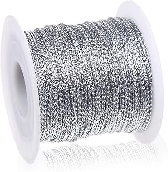 1mm Metallic Silver Cord String Non Stretch Thread for Jewelry Craft Making, Hang Tags, 100 Meters/ 109 Yards