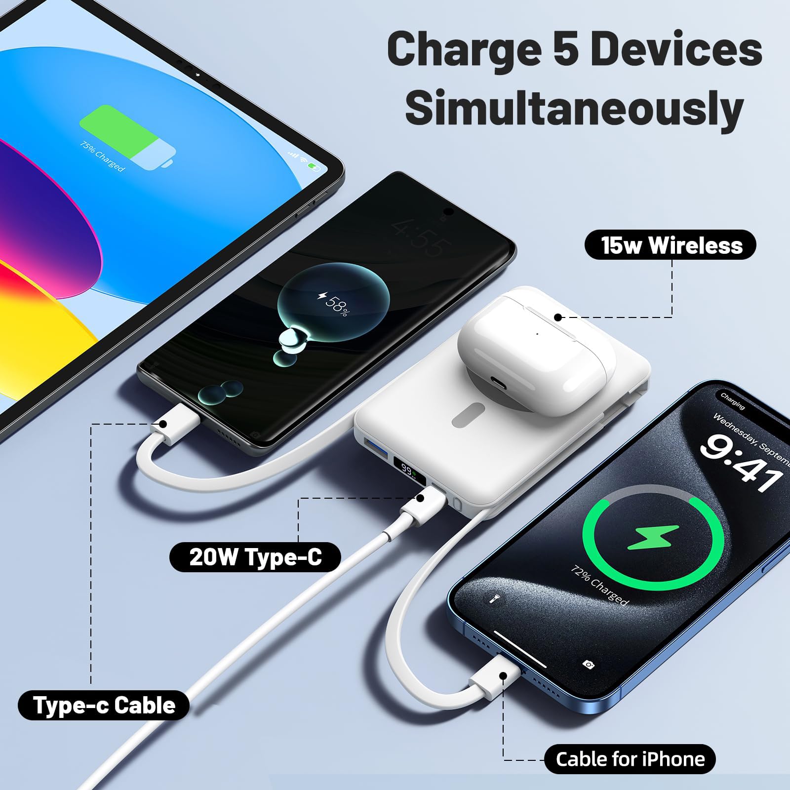 Azmuth Power Bank, für Magsafe Powerbank iPhone 10000mAh, Magnetische Power Bank Wireless Schnellladen mit LED Display Tragbares Ladegerät Akkuspack für iPhone 17/16/15/14/13/12/Pro/Pro Max