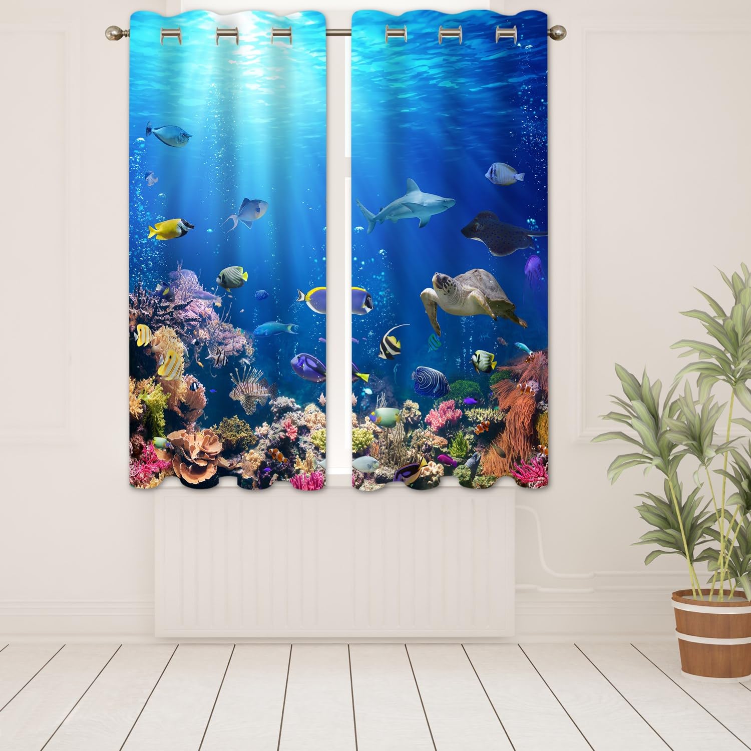 goodbath Blackout Curtains for Bedroom Underwater Ocean Sea Life Animal Tropical Fish Eyelet Curtains for Kids Living Room Nursery 2 Panels - Image 3