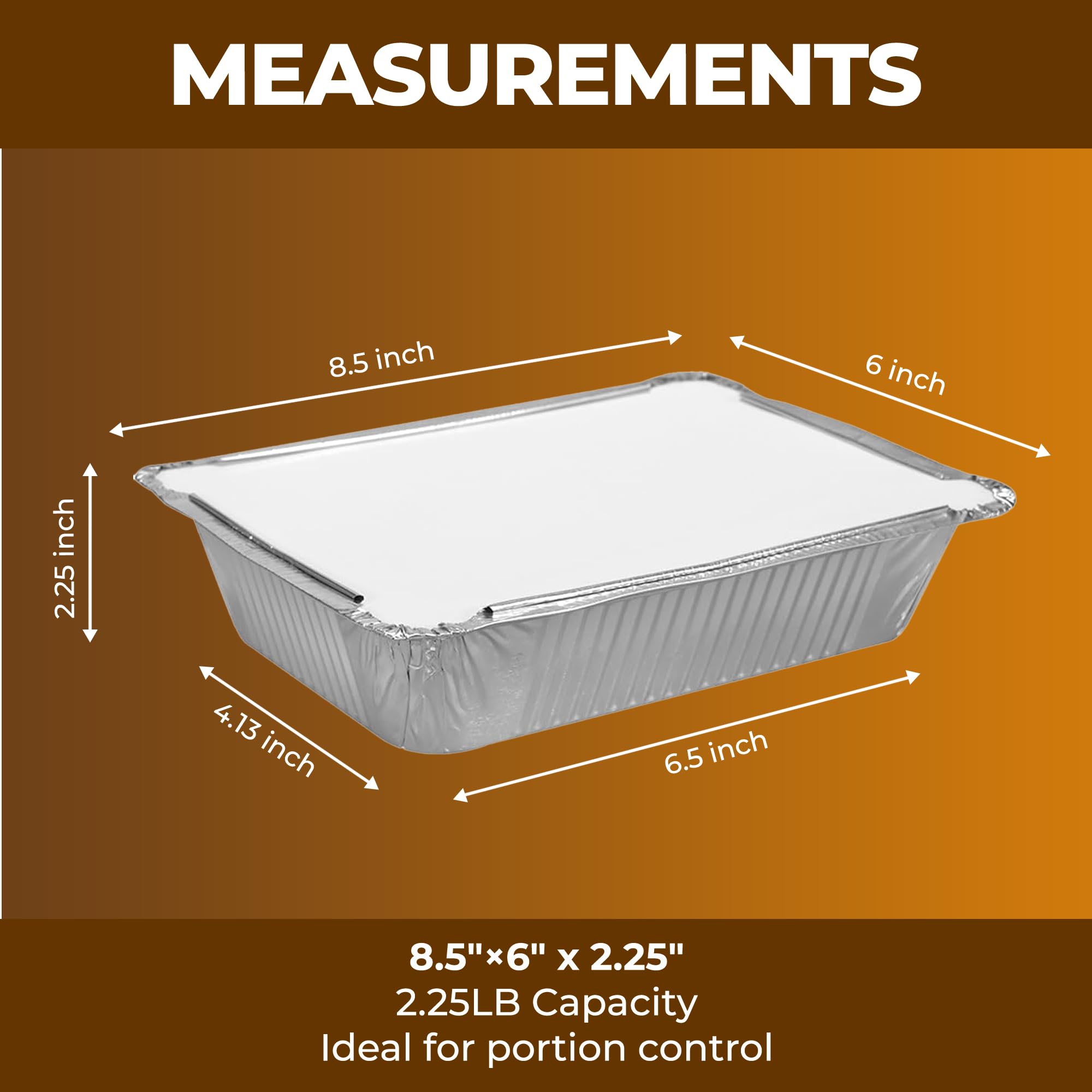 Sartenes de aluminio con tapas [8.5 x 6 pulgadas – 50 juegos] Contenedores de alimentos desechables con tapas, recipientes de preparación de comidas para congelador, sartenes de aluminio con cubiertas