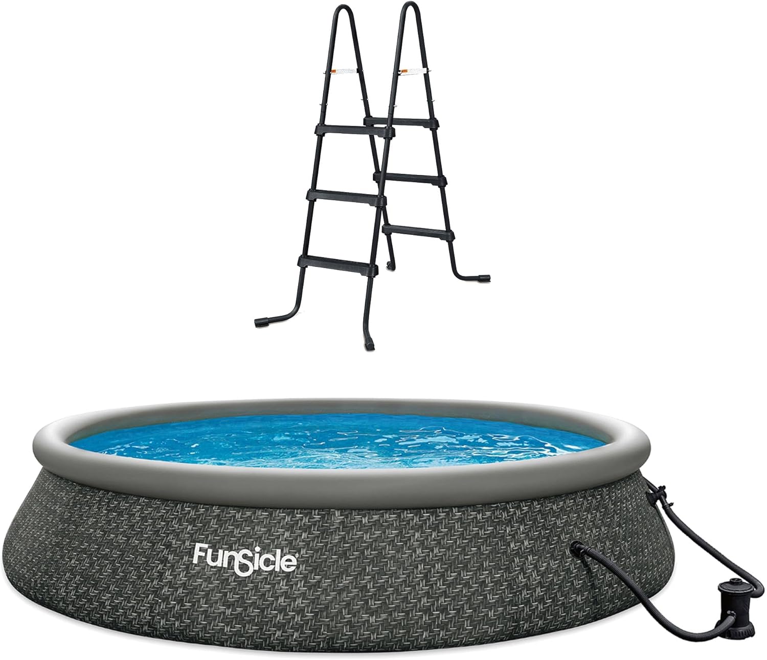 Funsicle 36 Inch SureStep 3-Stair Swimming Pool Ladder with 15' x 36" Quickset Ring Top Above Ground Swimming Pool, Dark Triple Basketweave