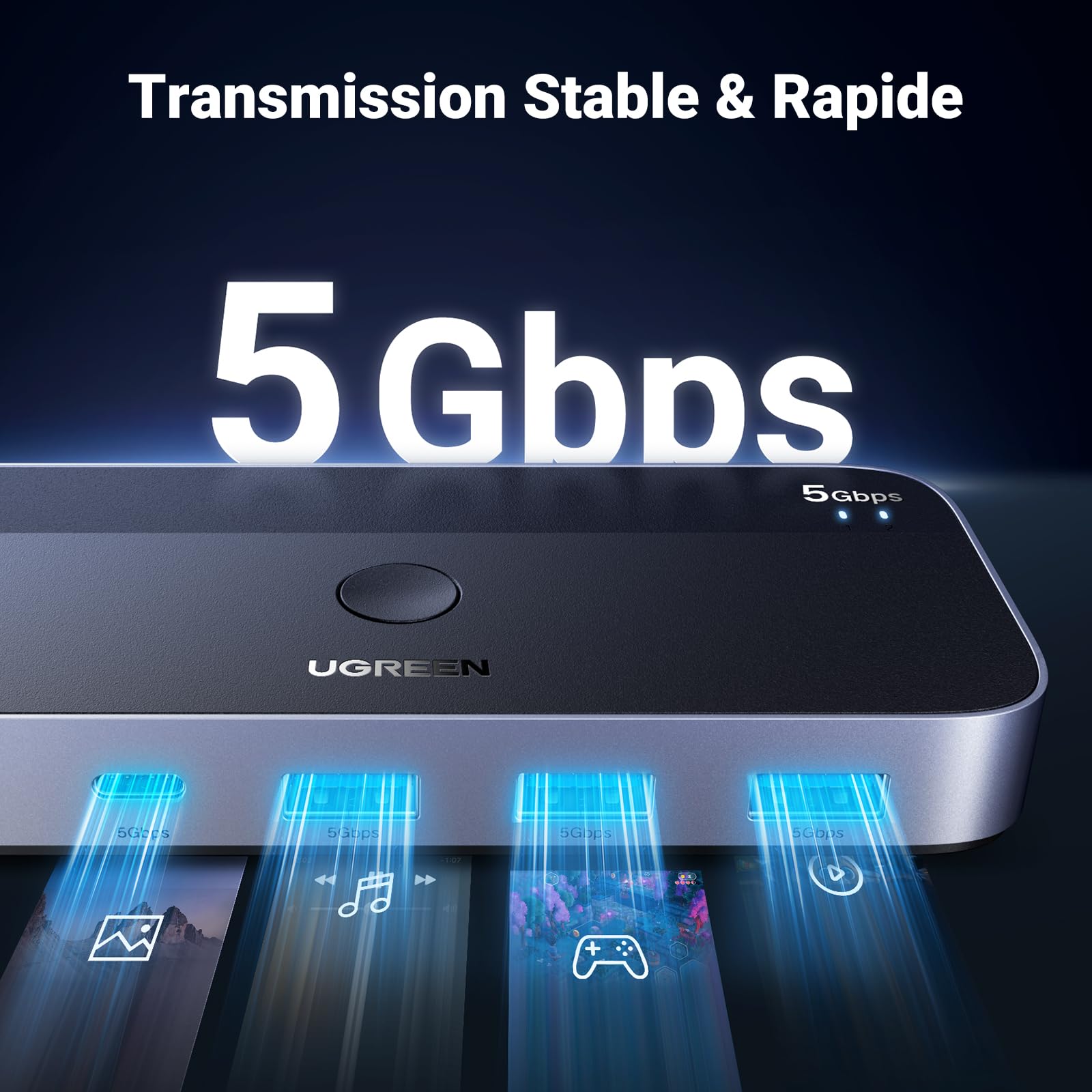 UGREEN Switch USB C 3.0 Commutateur KVM Ports pour 2 PC Entrées 4 Sorties 5Gbps pour Clavier Souris Disque Dur Imprimante avec Contrôle du Bureau et Câbles Inclus