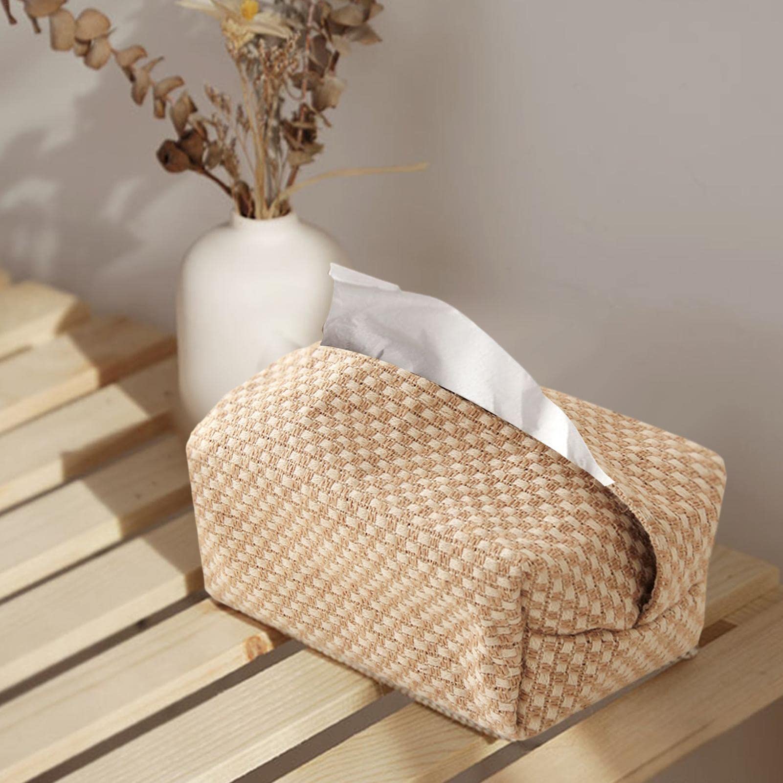 Copertura Quadrata Per Scatola Fazzoletti In Rattan Intrecciato A Mano, Colore Naturale, Elegante Contenitore Per Bagno, Soggiorno E Scrivania - 2