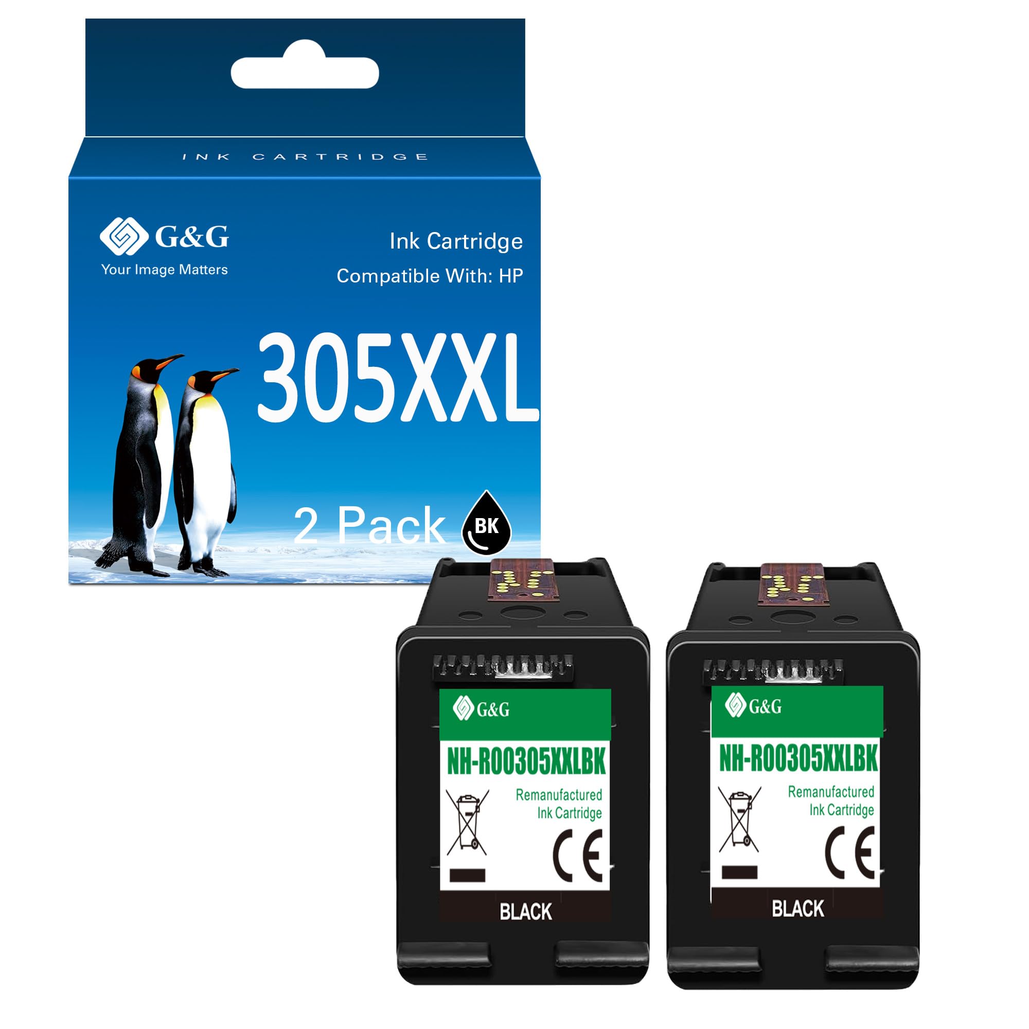 G&G 305 Cartouches d'encre XL compatibles avec HP 305 pour HP DeskJet 2820e 2800 2720e 4220e 4210e 4120e 2710 2710e Envy 6020e 6000 6032e 6400 (2 noires)