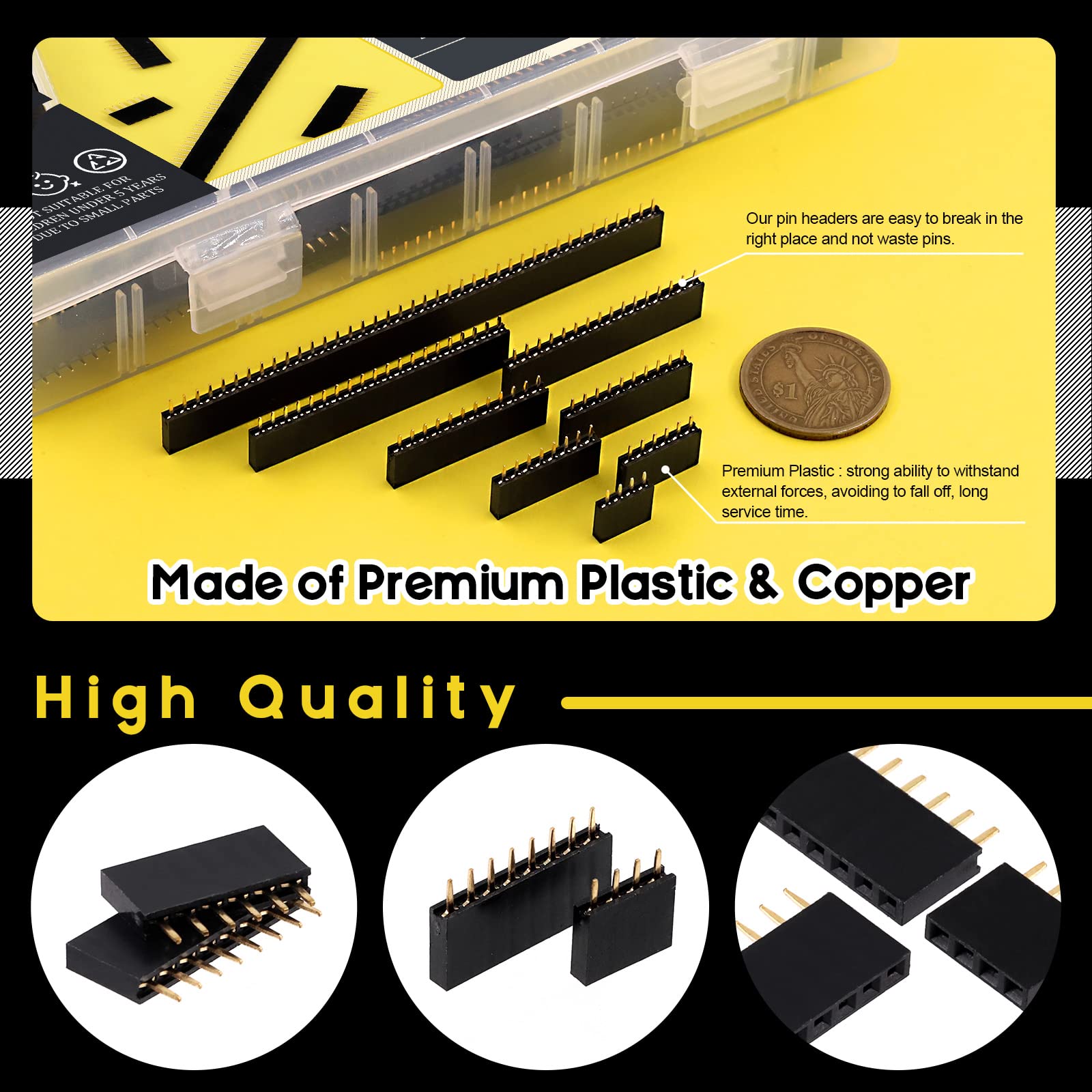 Female Header Pins 50 Pack Female Pin Headers 2.54mm Pitch 1X 3 Pins ...