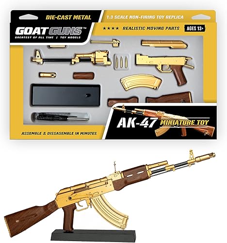 GoatGuns - Juguete miniatura AK47 Modelo dorado  Kit de construcción de metal moldeado a presión a escala 13