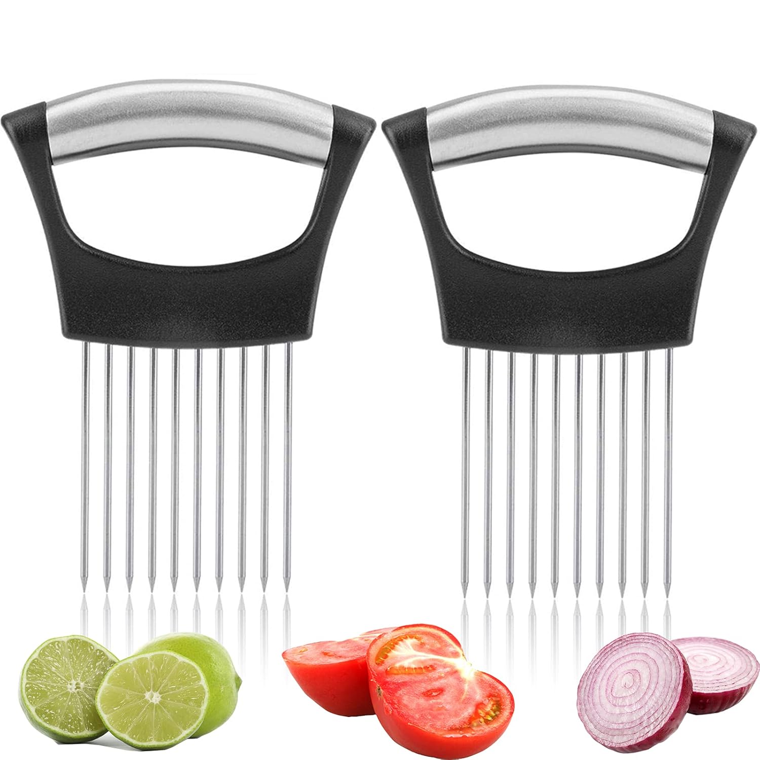 VANGELIX 2 Pcs Onion Holder Slicer Food Slice Assistant Stainless Steel