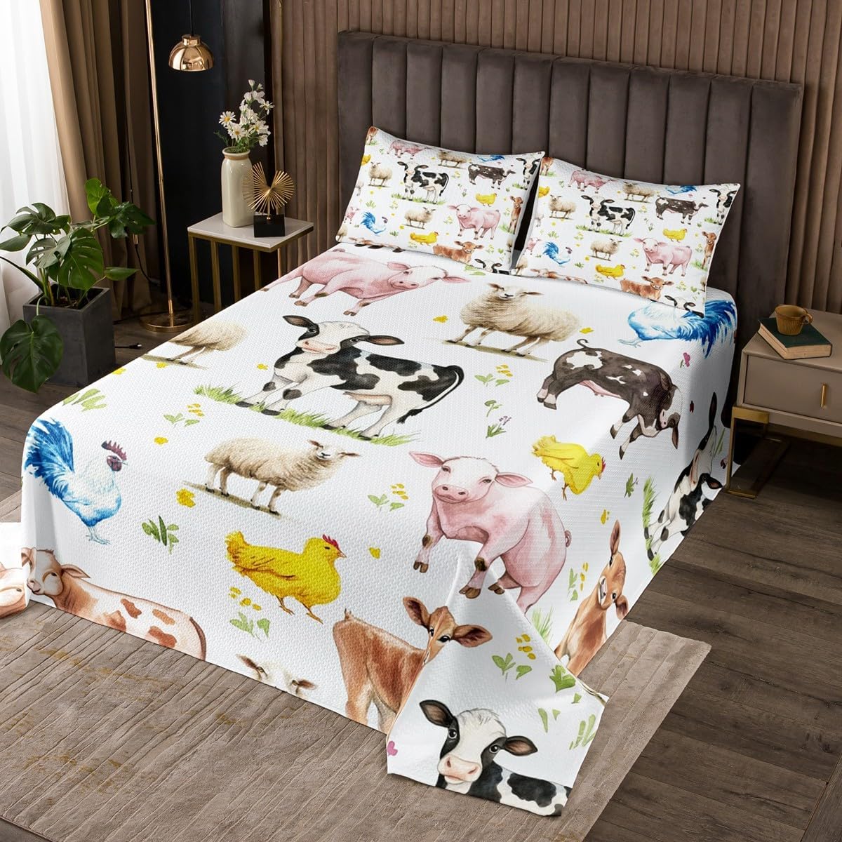 Erosebridal Gold Owl Queen Quilt Set for Kids Teens Adults, Owls Birds Print Bedspread Set, Watercolor Wild Animal Coverlet Set, Aesthetic Bohemian Feather Pattern Bed Set, White, 2 Pillowcases