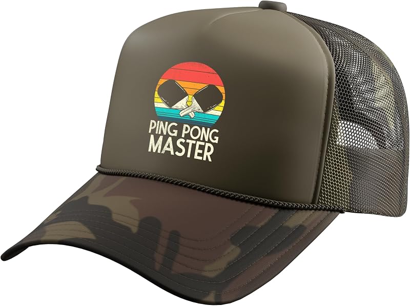 Ping Pong Master Retro Table Tennis Player Champion Gift Trucker Hat with Adjustable Mesh Back