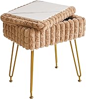 Vista 14 de IBUYKE Taburete rectangular otomano, taburete de tocador de maquillaje, mesa auxiliar de tocador, asiento de terciopelo para tocador, reposapiés