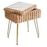 IBUYKE Rectangle Vanity Chair with Storage Space, Footrest Footstool Ottoman, Vanity Stool, Dressing Table Chair, with Anti-Slip Feet, for Makeup Room, Bedroom, Square Grid Pattern, Khaki WBD004K