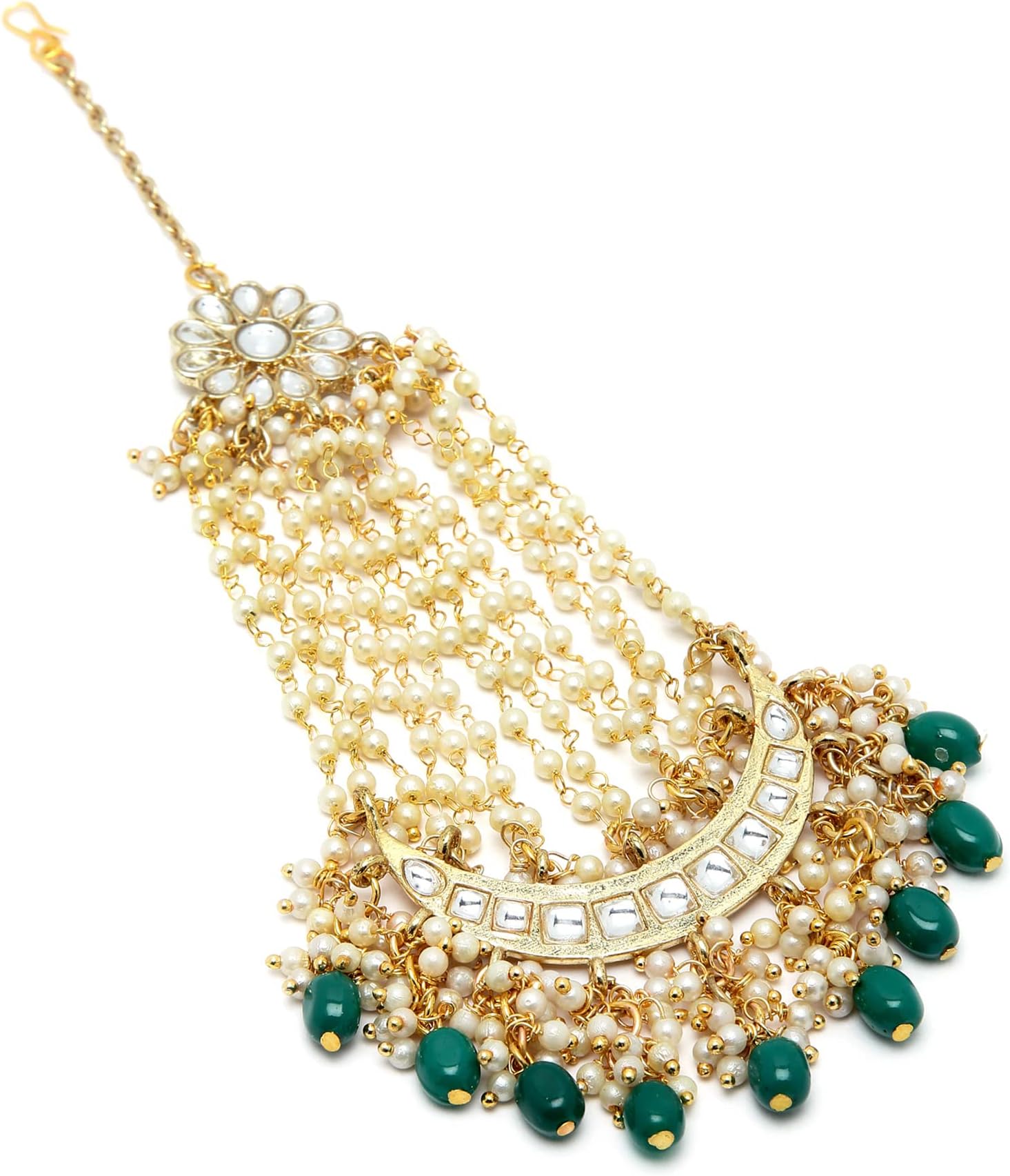 Green Tumble Gold Plated Handcrafted Kundan Passa for Women