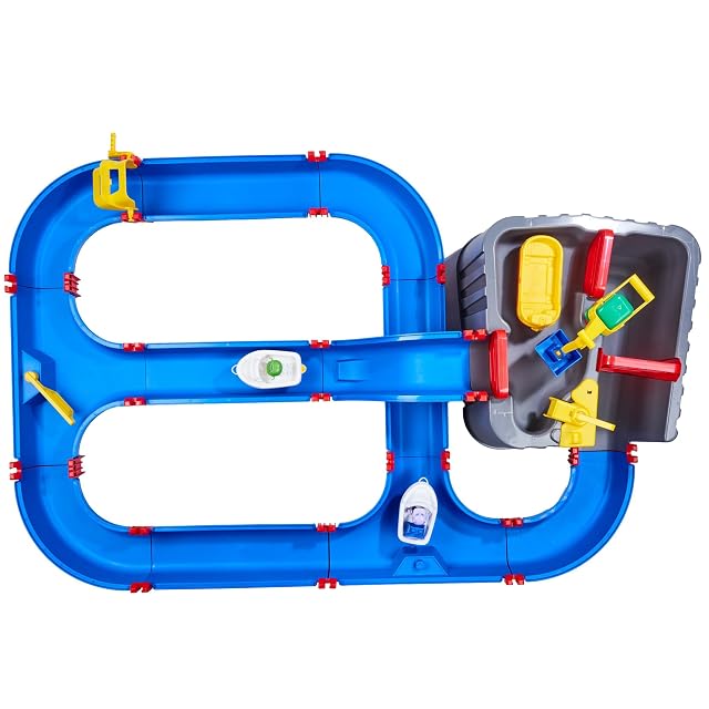 Foto 3 de 8 de AquaPlay Harbour Waterbahn - Juego de Agua para Exteriores con Tren, Barcos y 2 Figuras de Juego, Juguete…