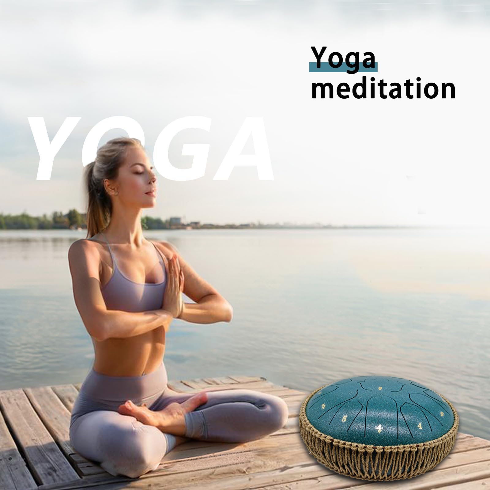 BETESINE Tambor de lengua de acero de 13 pulgadas y 15 notas – C Major Handpan & Rain Drum para yoga, meditación y alivio del estrés – Incluye mazos, libro de música y bolsa de transporte (negro