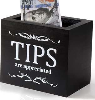 Tip Jars for Money Wooden Tip Collection Box Jar Bucket 6 x 4 x 5 Inch Money Coin Storage Container Donation Suggestion Raffle Cash Box for Restaurants Musicians Bartender Bars Driver