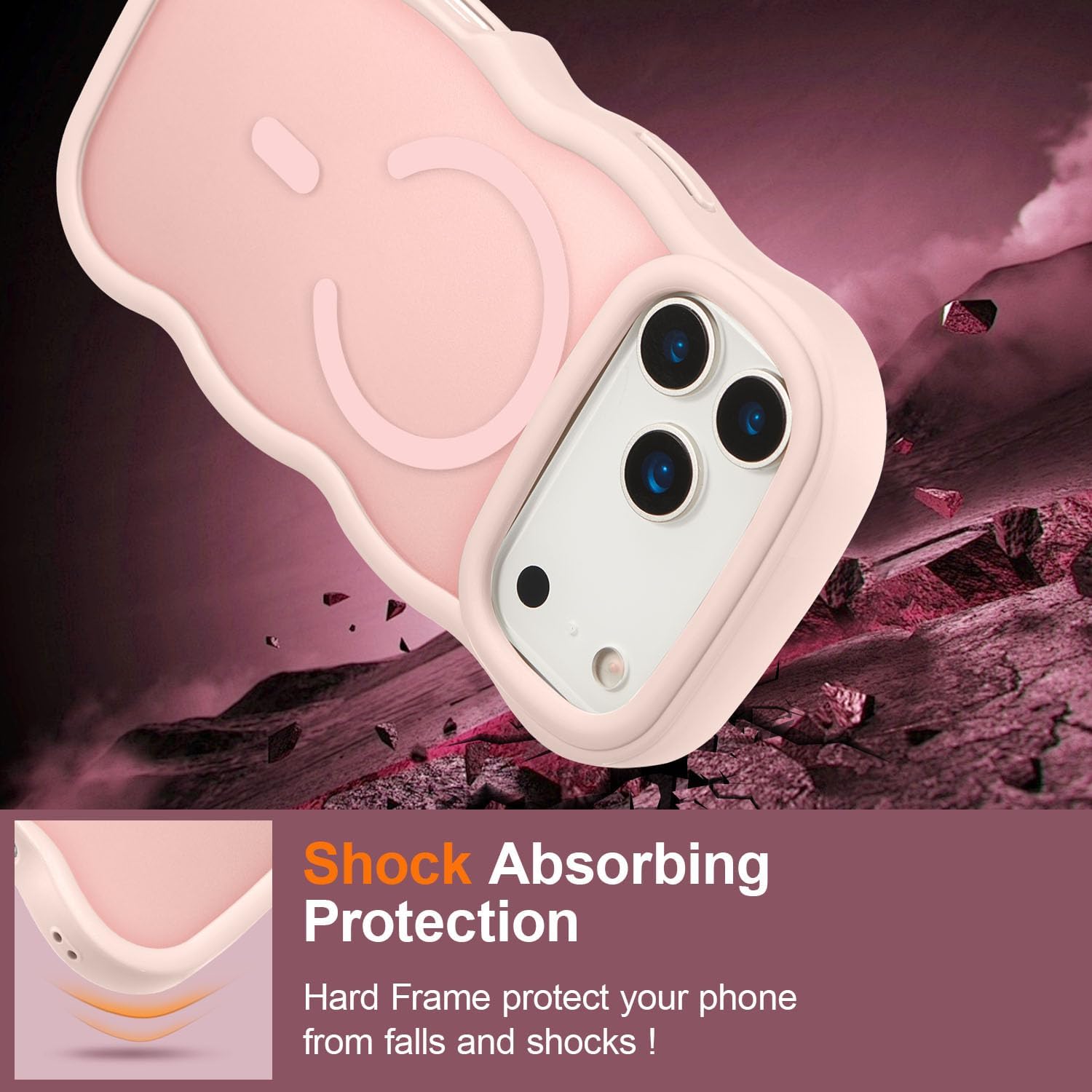 UEEBAI Magnetic for iPhone 17 Pro Max Case, Compatible with MagSafe, 2025 Transparent Wave Frame Design Case Soft Edge Cover Cute Clear Matte Shockproof Protective Phone Case, Pink - Image 6