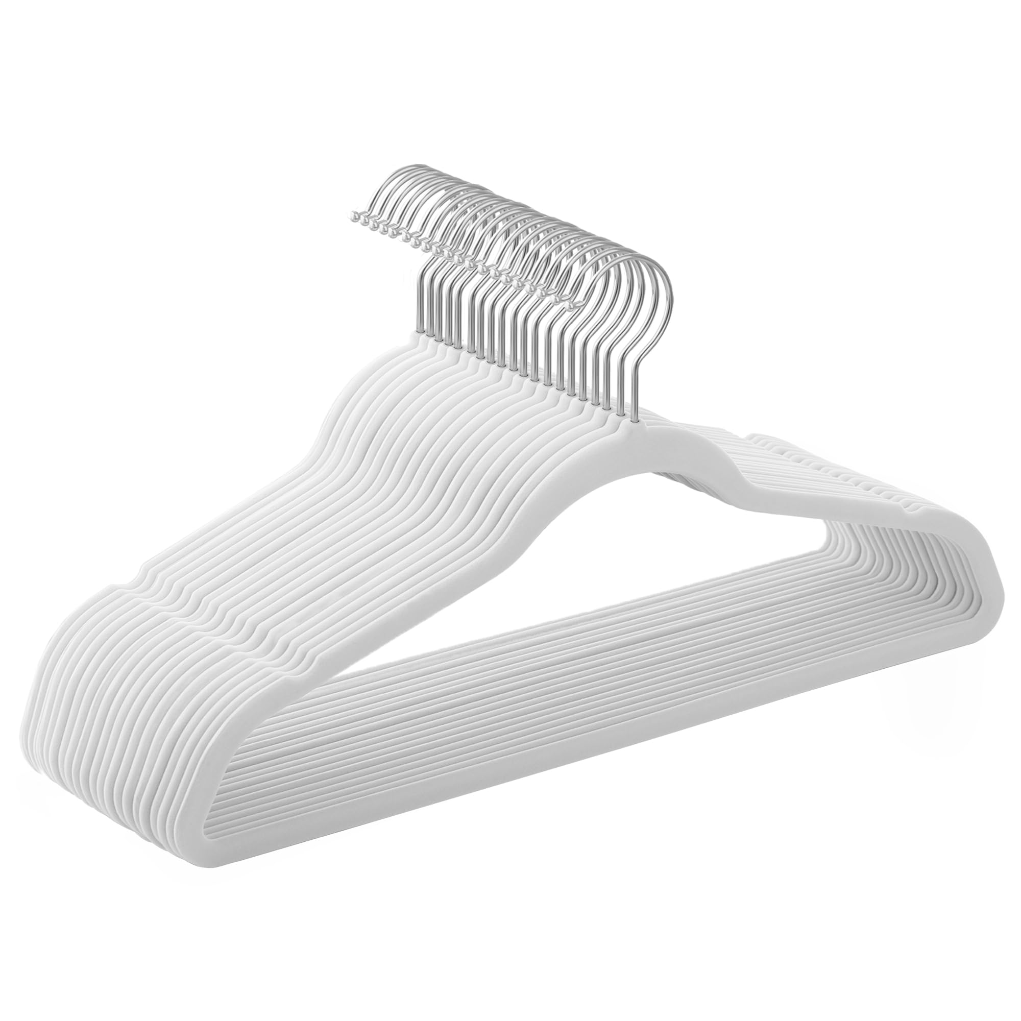 SONGMICS Lot de 20 Cintres Velours Adulte, Longueur 41,5 cm, Fins, Grande Capacité de Charge, avec Crochets Pivotants à 360°, pour Manteaux, Chemises, Blanc et Argent CRF026W20