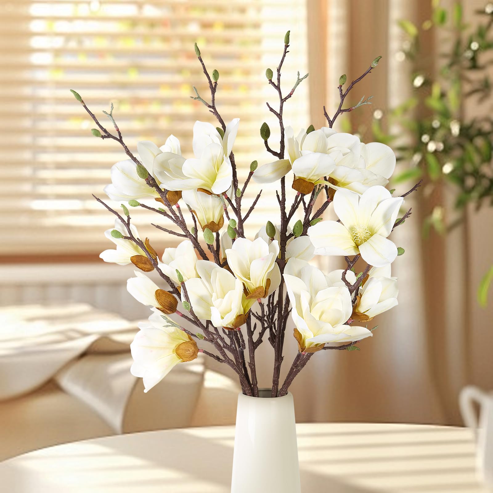 Fleurs de magnolia artificielles 3D 88cm lot de 2 grandes branches pour grand vase de salon