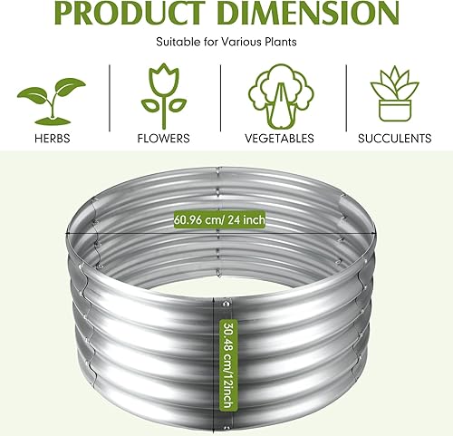 Miniatura 2 de Zonon Jardinera elevada de metal galvanizado de 24 x 12 pulgadas, para exteriores, de metal, sin fondo, para verduras, hierbas, suculentas, cultivo