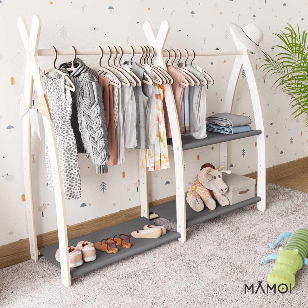 MAMOI® Perchero infantil de pie 95x106x32cm / 53x95x32cm | Colgador ropa niños Colgadores infantiles | Perchero para habitación bebés | Burro madera Perchero Infantil | 100% ECO | Hecho en la UE