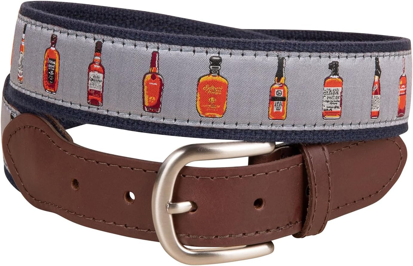 Bourbon & Whiskey Bottle Ribbon Club Belt - Belted Cow