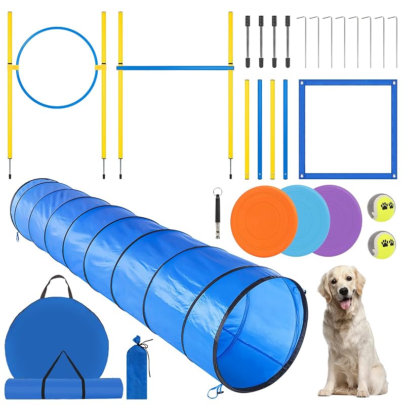 Kit de agility para cães com túnel, obstáculos e bastões de slalom RAIN QUEEN